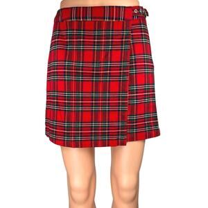 Brandy Melville J. Galt Red Multicolor Plaid Tartan High Waisted Mini Skirt Sz S